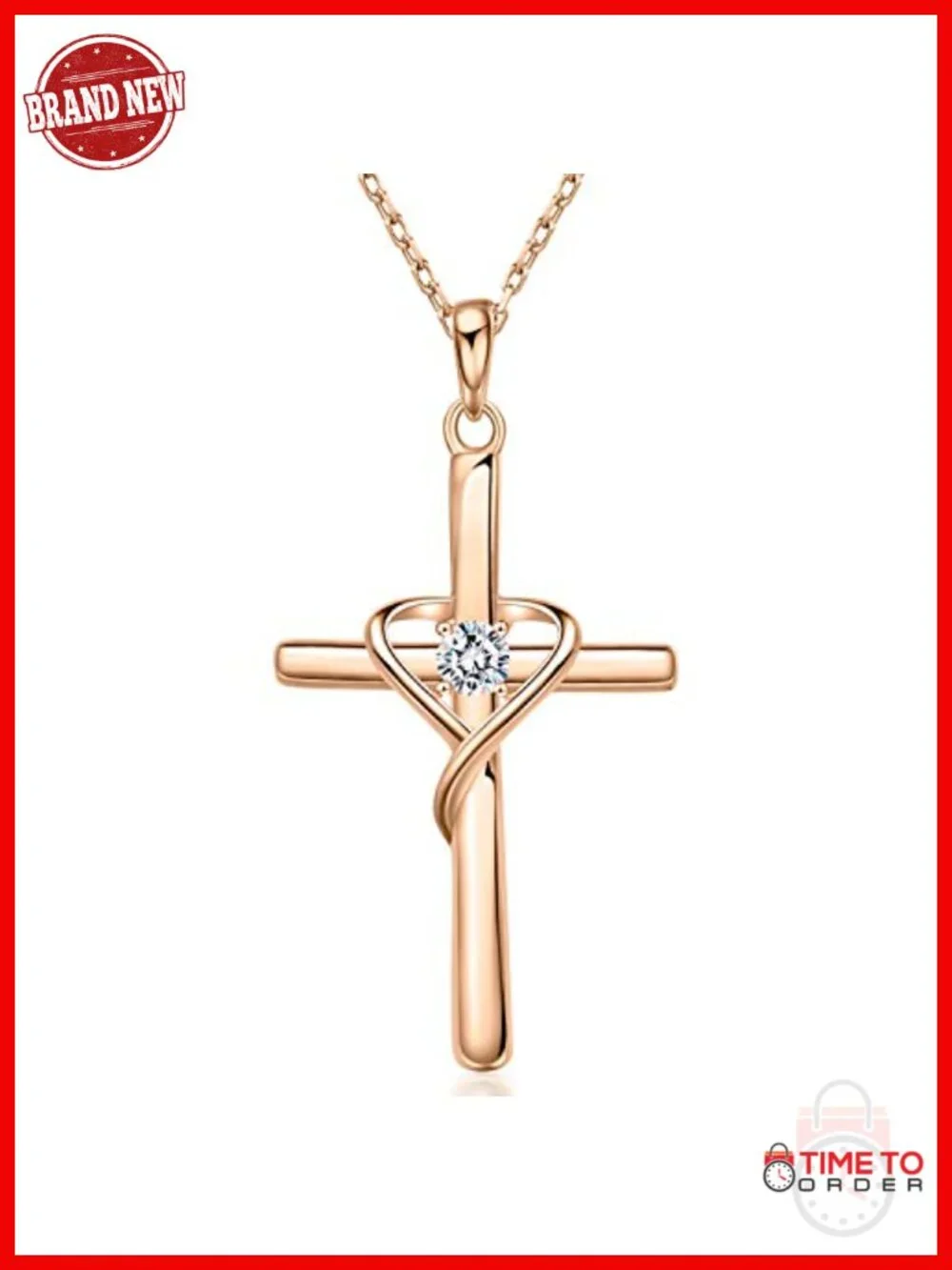 925 Sterling Silver Gold Plated Cross Pendant Necklace with CZ